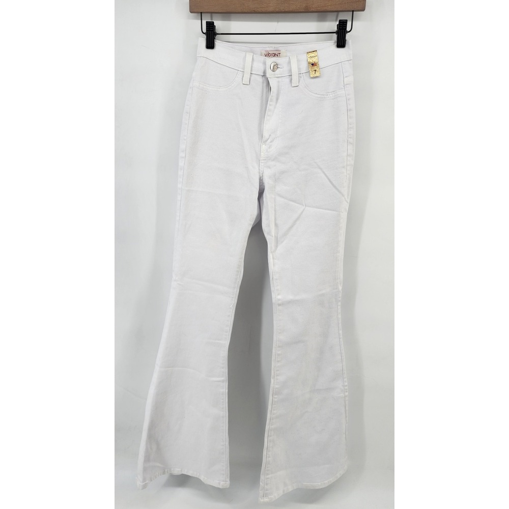 Vibrant M.I.U. White High Waisted Flare Bell Bottom Jeans 7 Made in USA
